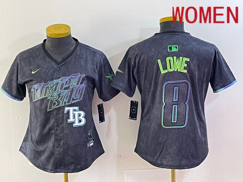 Women Tampa Bay Rays 8 Lowe Black City Edition Nike 2024 MLB Jersey style 5